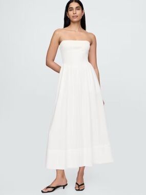 GAP Cotton Crinkle Gauze Mixed Media White Strapless Maxi Dress Size Large